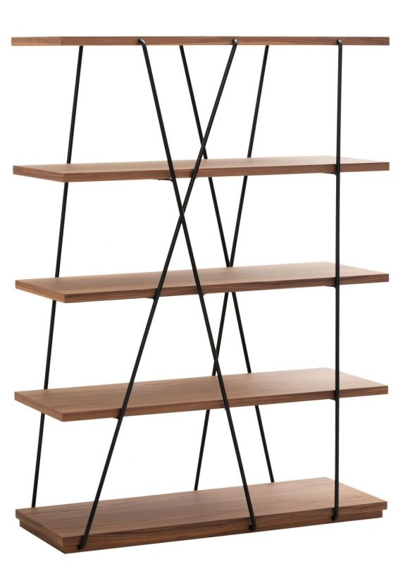 Matassa Regal: Freistehendes Bücherregal aus Walnussholz mit schwarzem Metallgestell, modernes Design.
